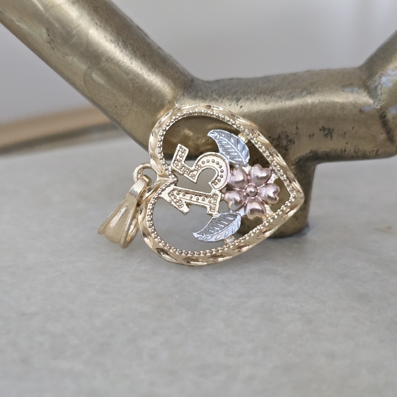 Gold and Silver Heart Pendant with Floral Design - Picture 3 of 3